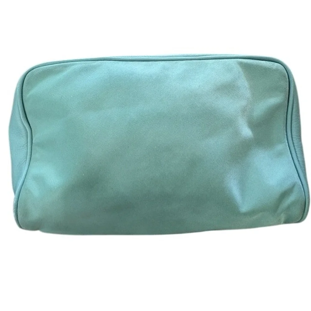 Coach New York Teal Nylon and Leather Cosmetic Case Makeup Bag Pouch